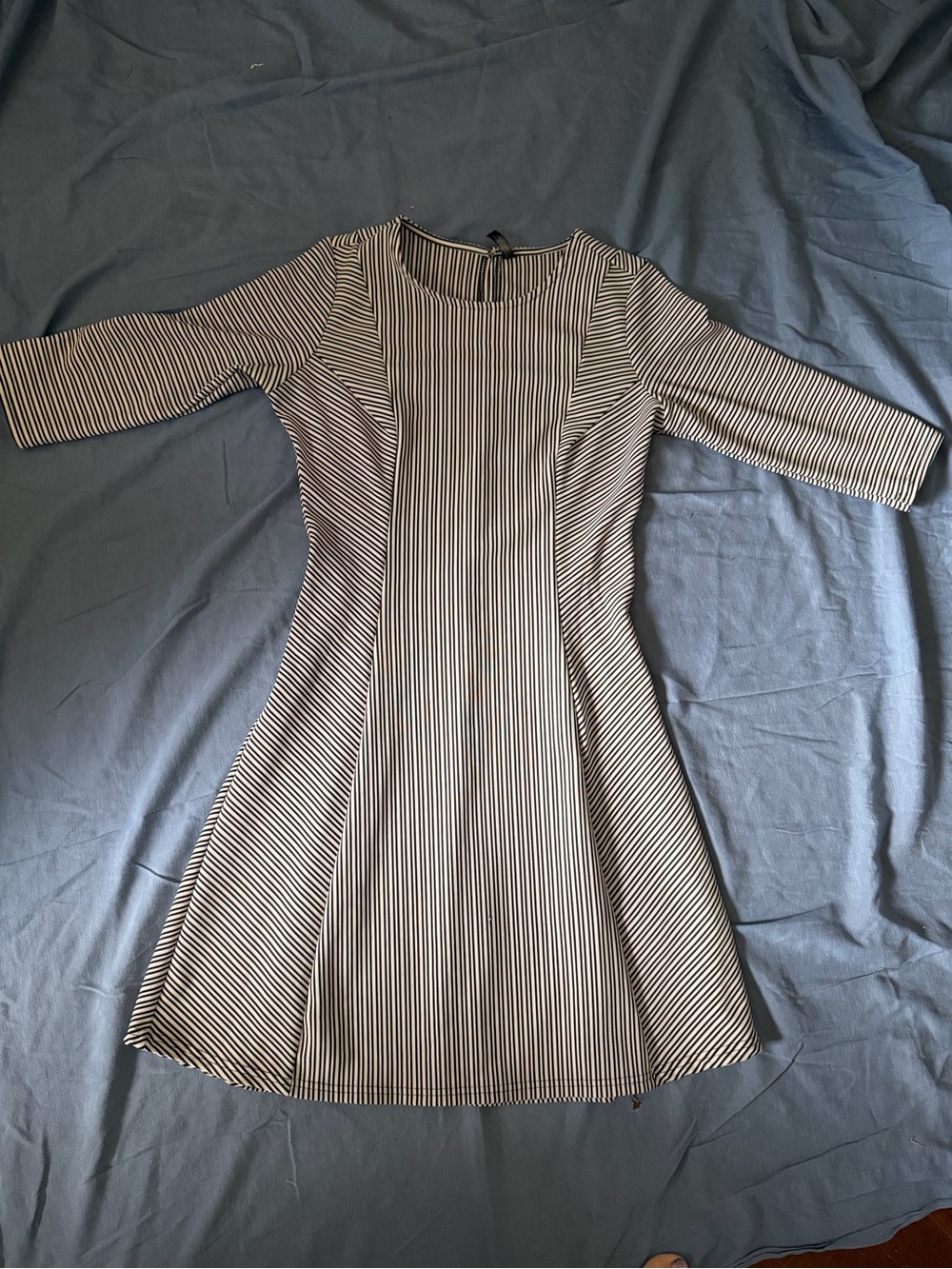Massini Black and White Striped Asymmetrical Fit Dress